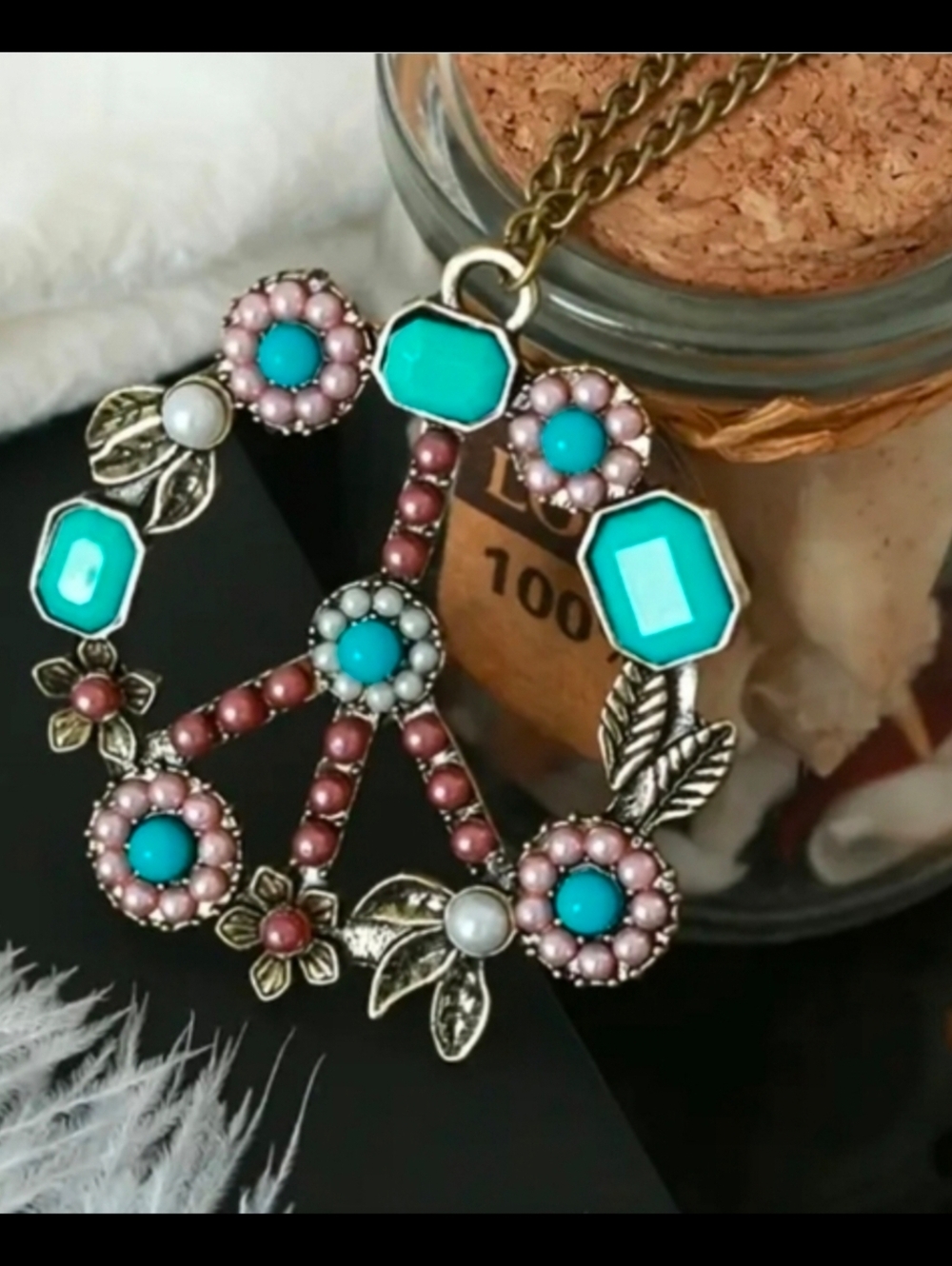 Bohemian Peace Symbol with Turquoise Necklace